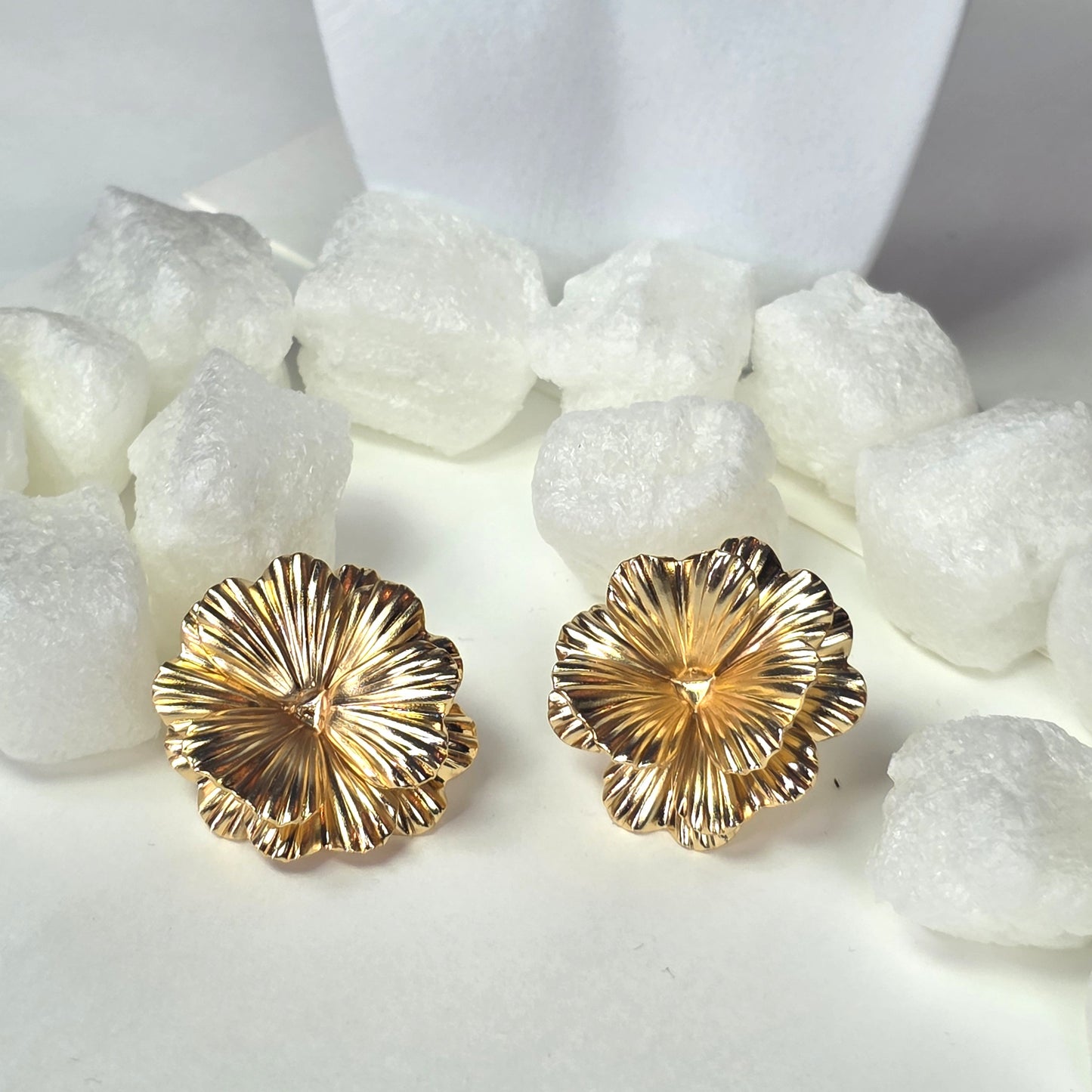 Gold Textured Flower Stud Earrings
