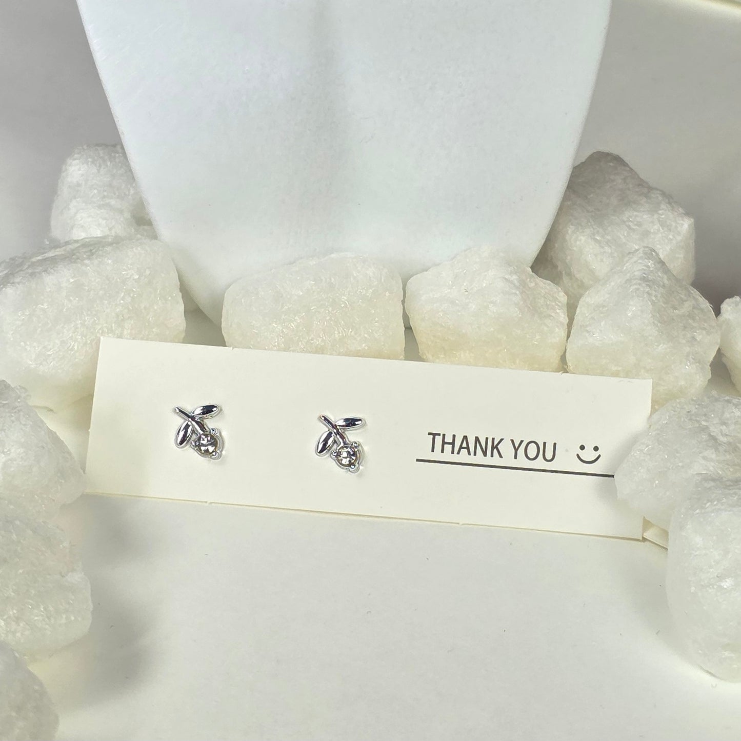Cherry Stud Earrings - Silver Crystal