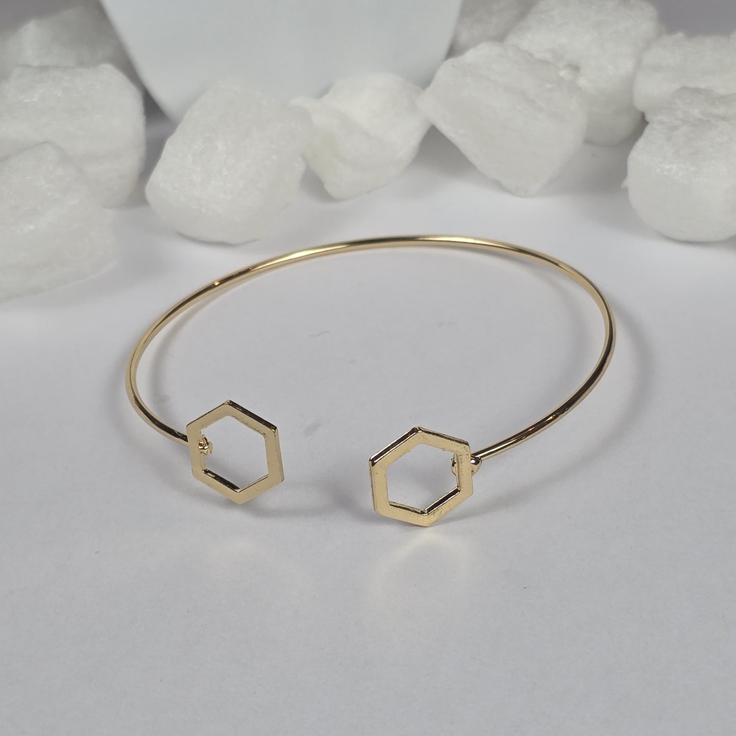 Gold Hexagon Open Cuff Bracelet