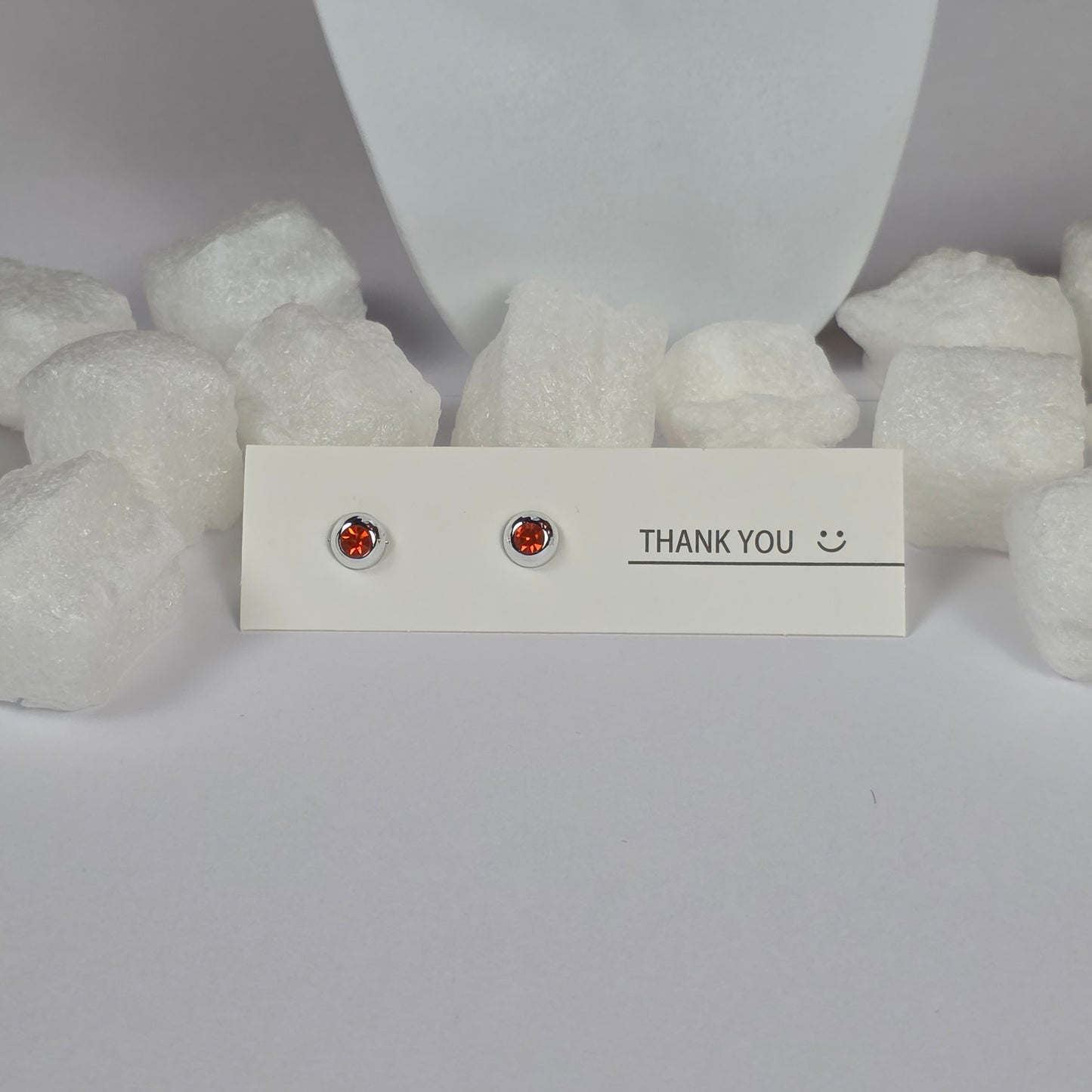 Orange Crystal Silver Frame Round Stud Earrings