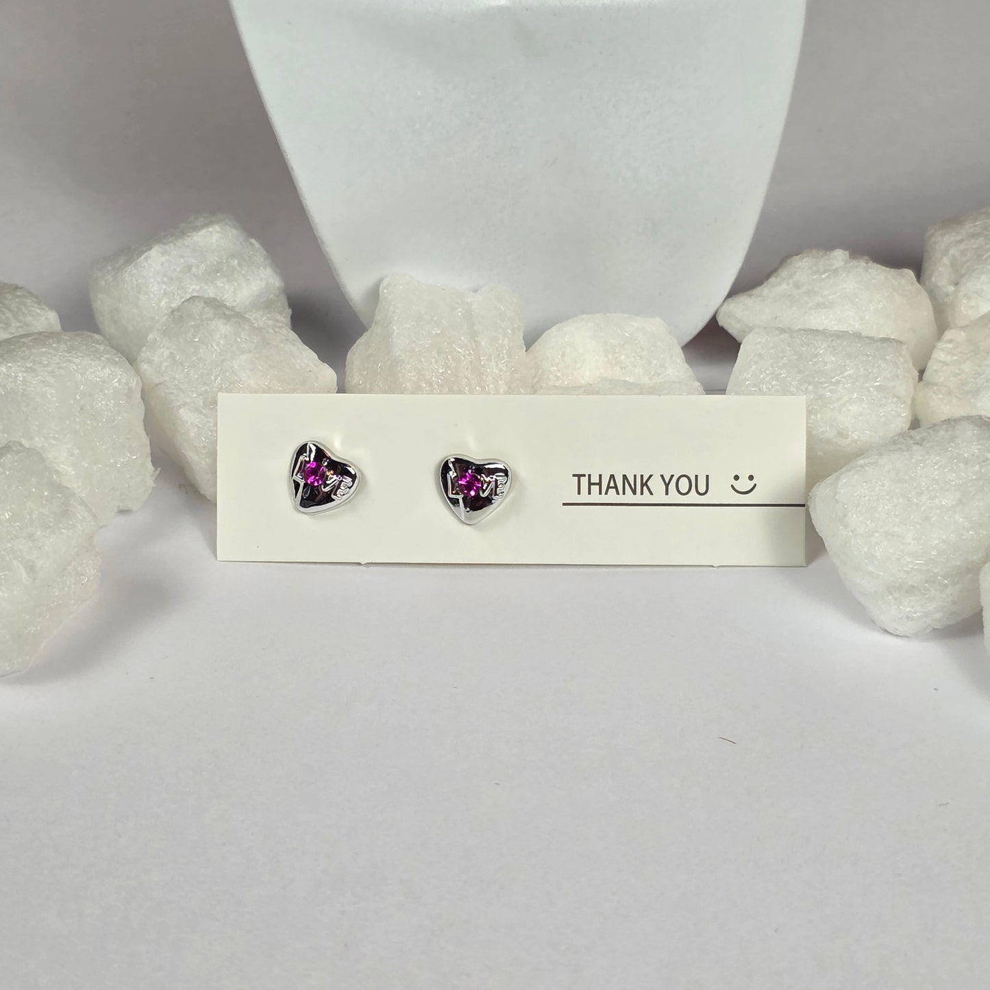 Purple Crystal Silver Heart Stud Earrings