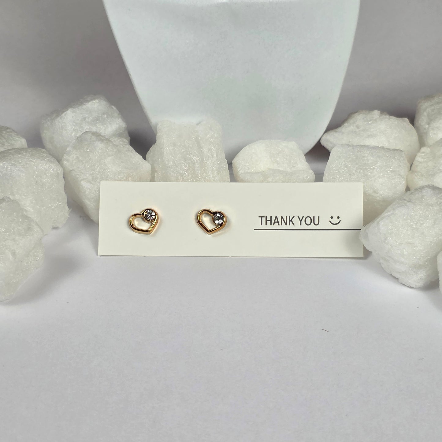 Gold Open Heart Crystal Accent Stud Earrings