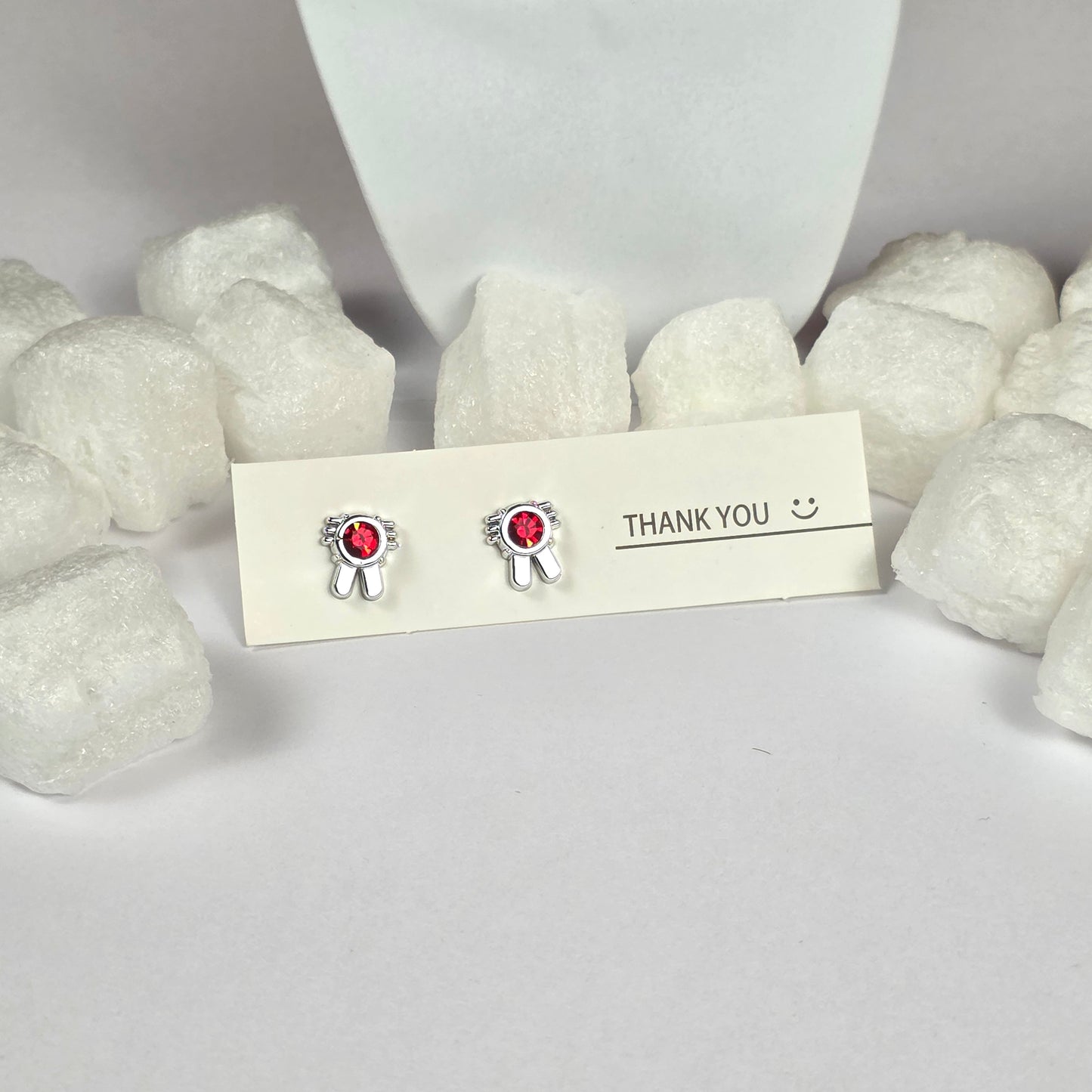 Silver Flower Red Crystal Center Stud Earrings