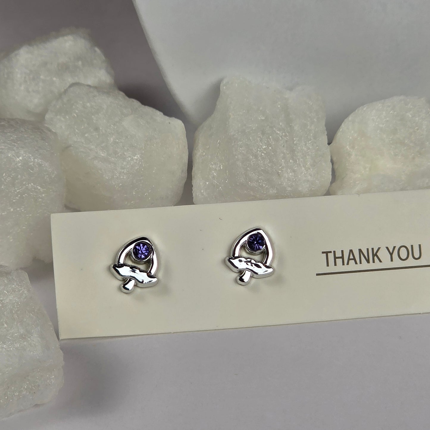Silver Rose Purple Crystal Center Stud Earrings A47