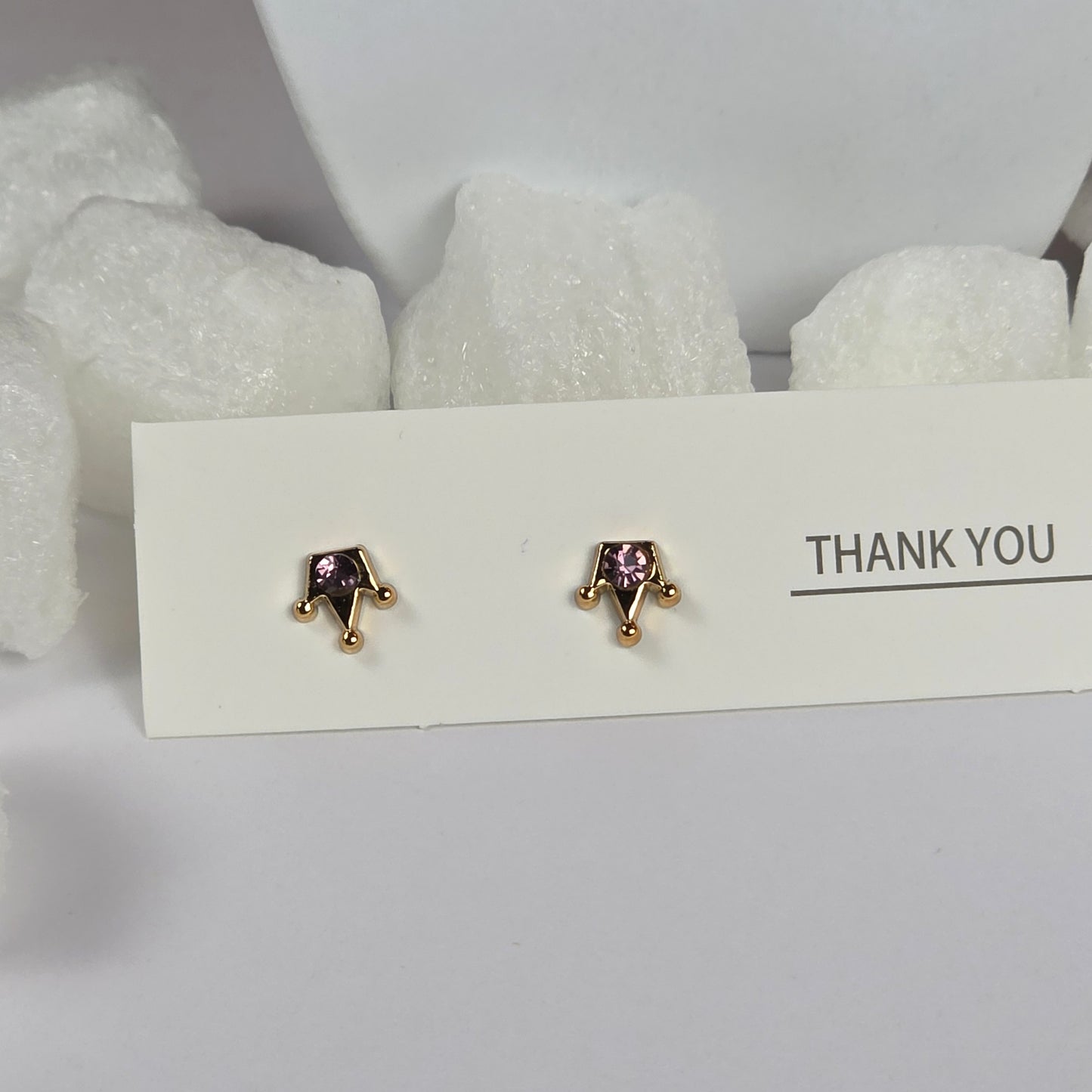 Gold Triangle Purple Crystal Drop Stud Earrings A44