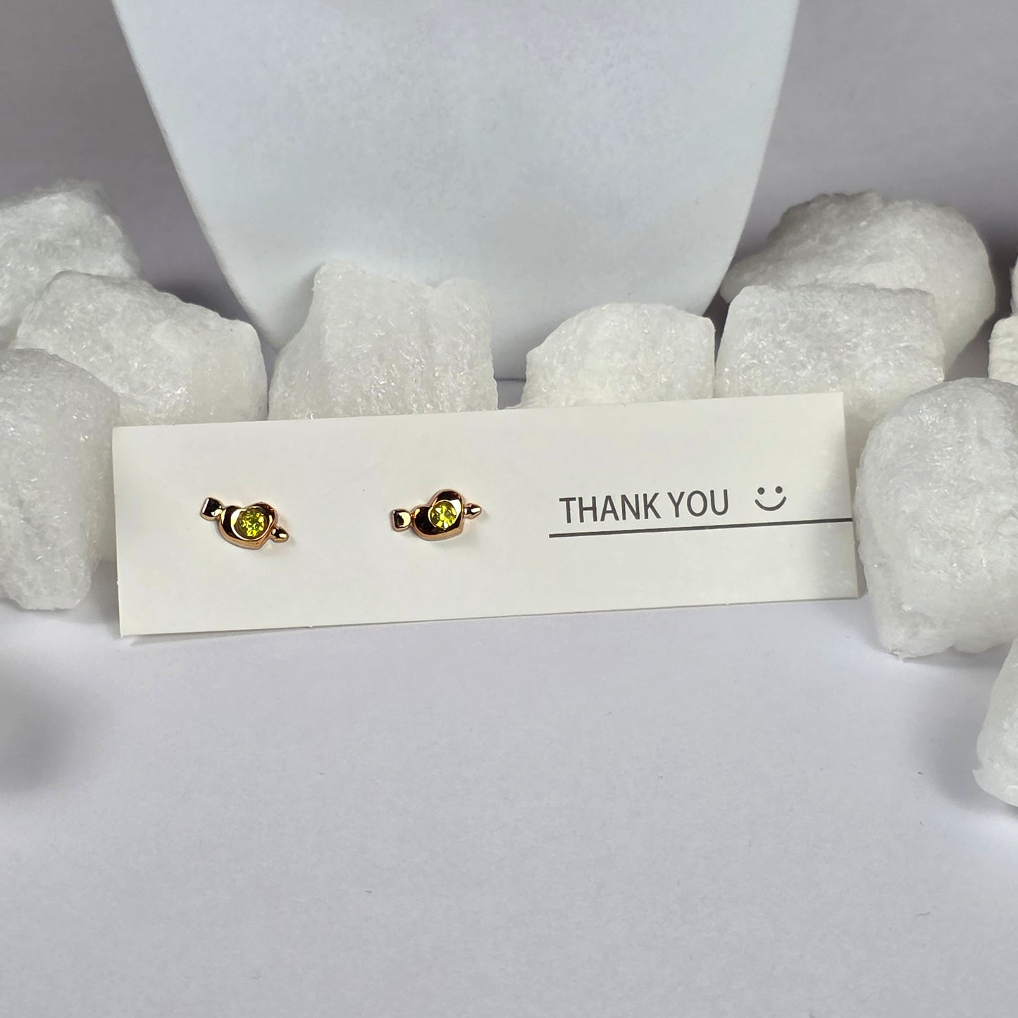 Gold Geometric Yellow Crystal Black Enamel Stud Earrings A39