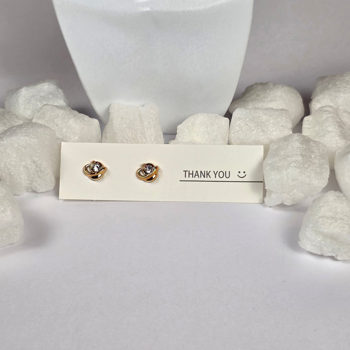 Gold Twisted Knot Clear Crystal Center Stud Earrings A37