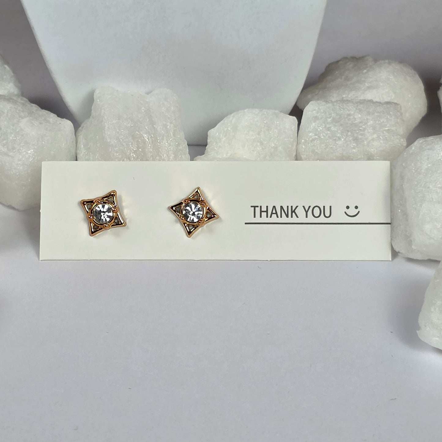 Gold Diamond Square Clear Crystal Center Stud Earrings A36