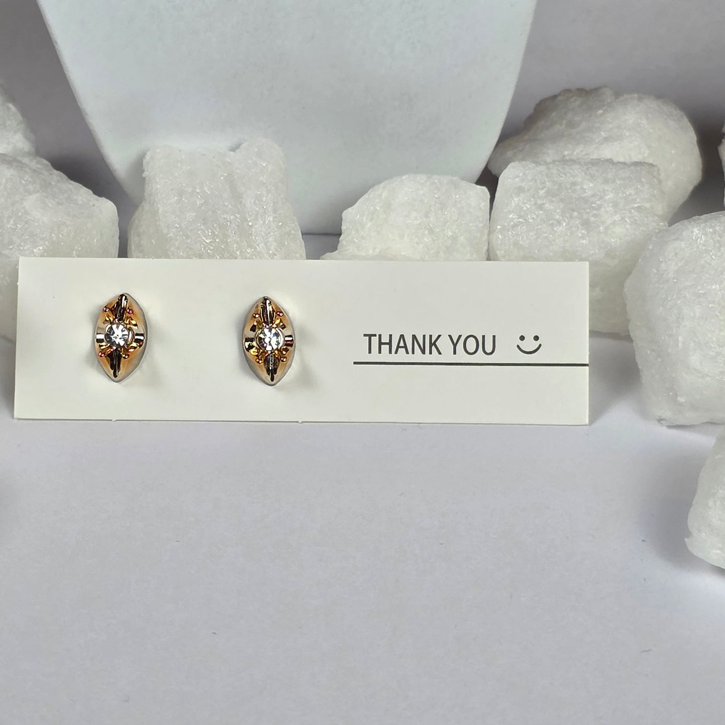 Gold Marquise Clear Crystal Ornate Stud Earrings A35