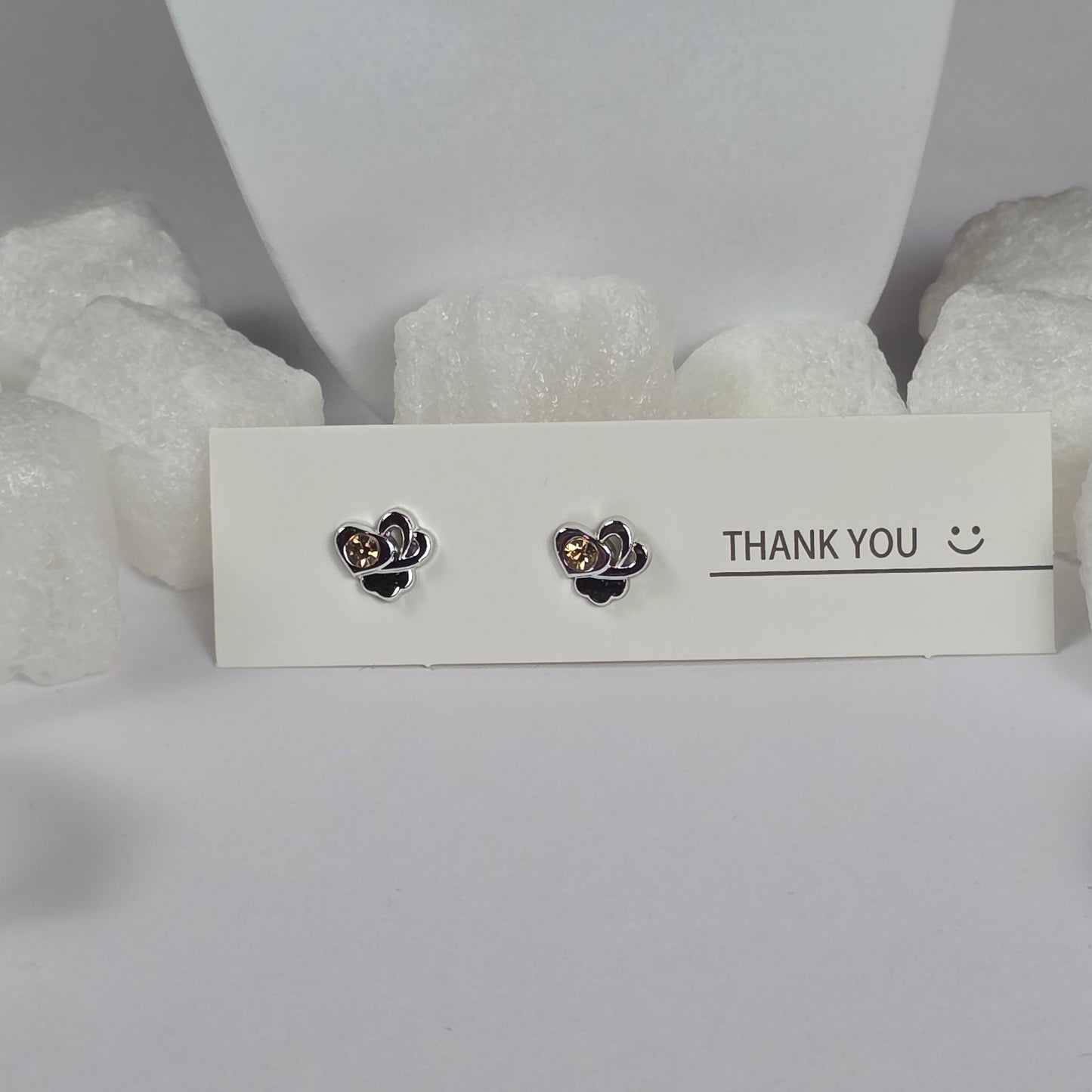 ilver Butterfly Black Enamel Gold Crystal Stud Earrings A31