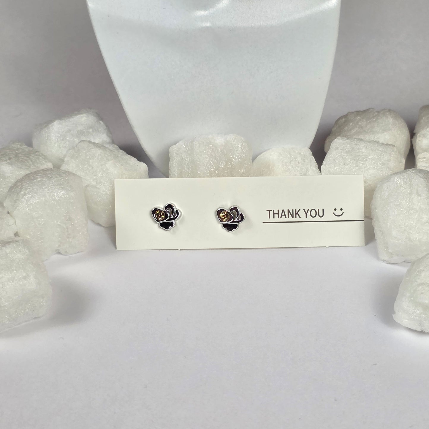 ilver Butterfly Black Enamel Gold Crystal Stud Earrings A31