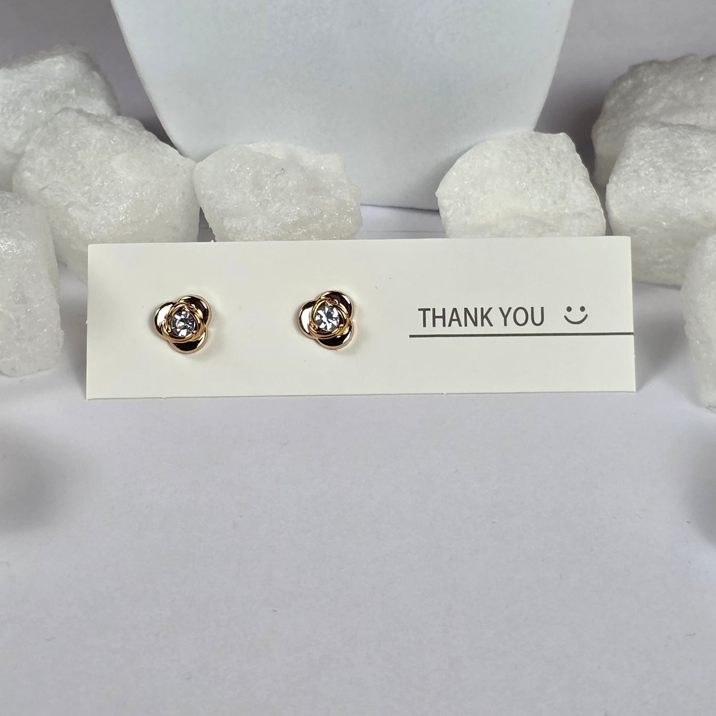 Gold Rose Clear Crystal Stud Earrings A26