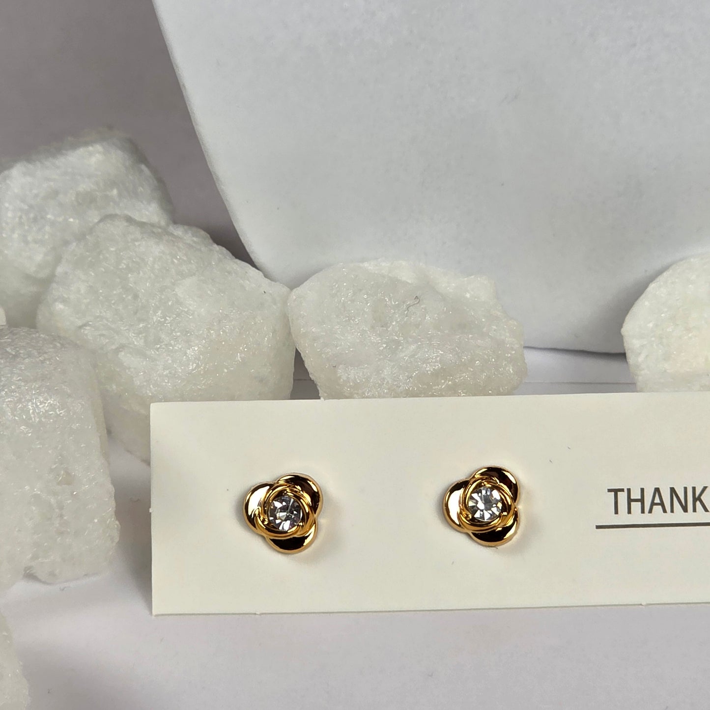 Gold Rose Clear Crystal Stud Earrings A26