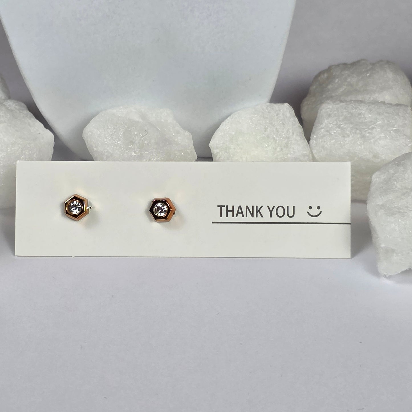 Gold Hexagon Clear Crystal Stud Earrings A17