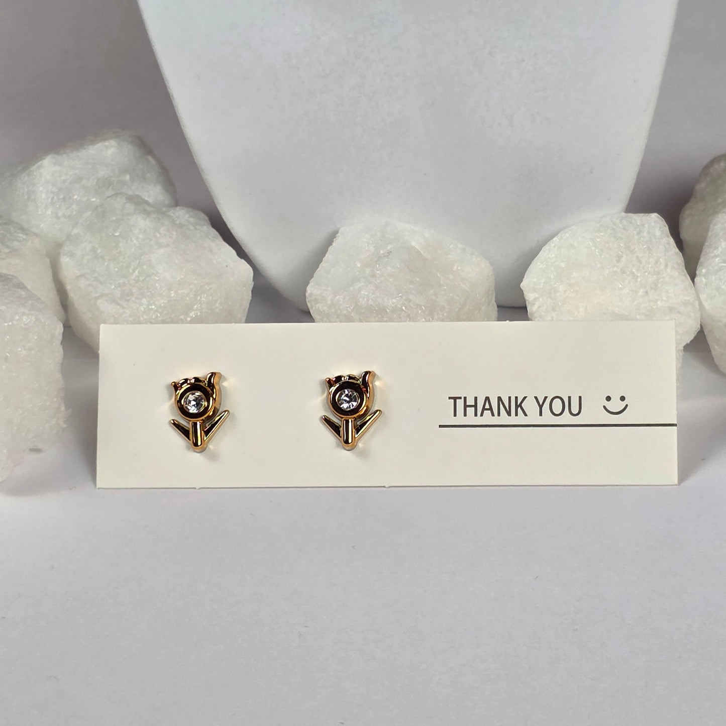 Gold Flower Clear Crystal Stud Earrings A16