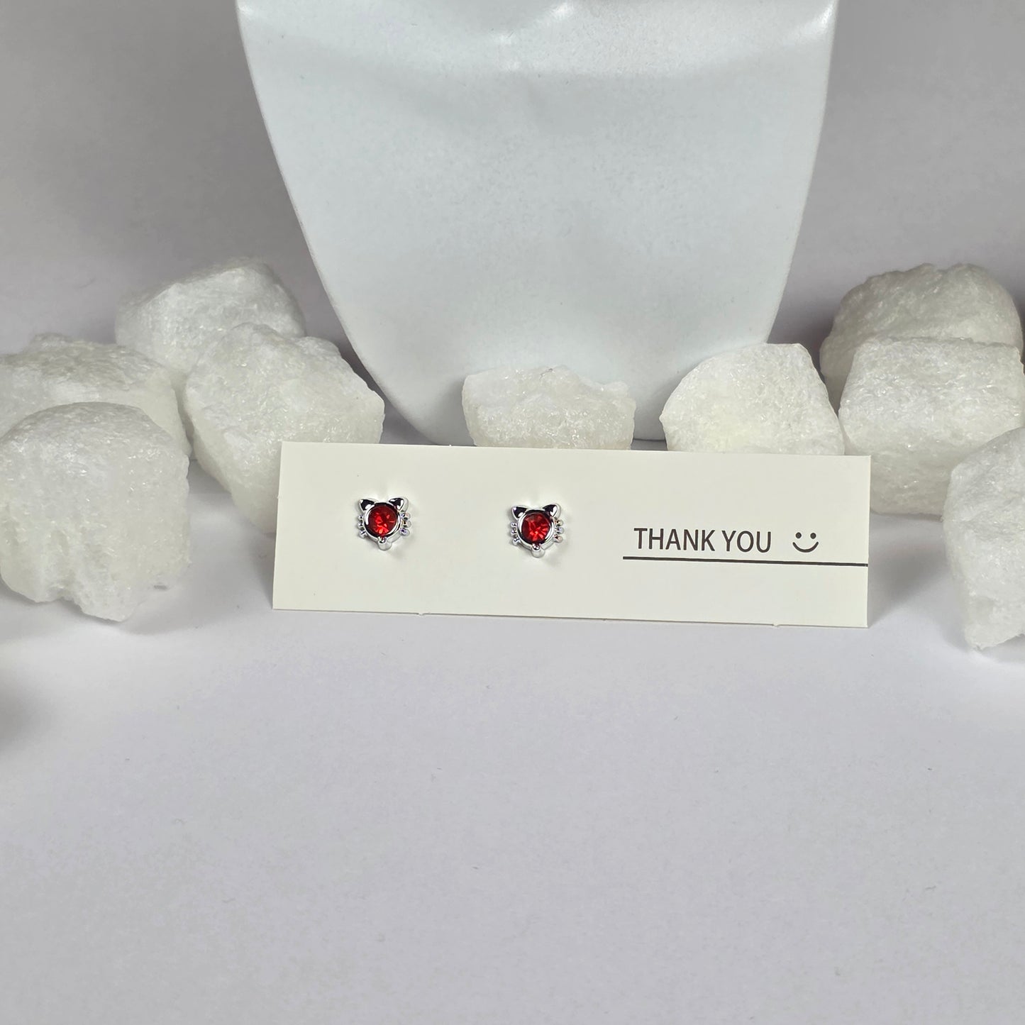 Silver Star Red Crystal Stud Earrings A14