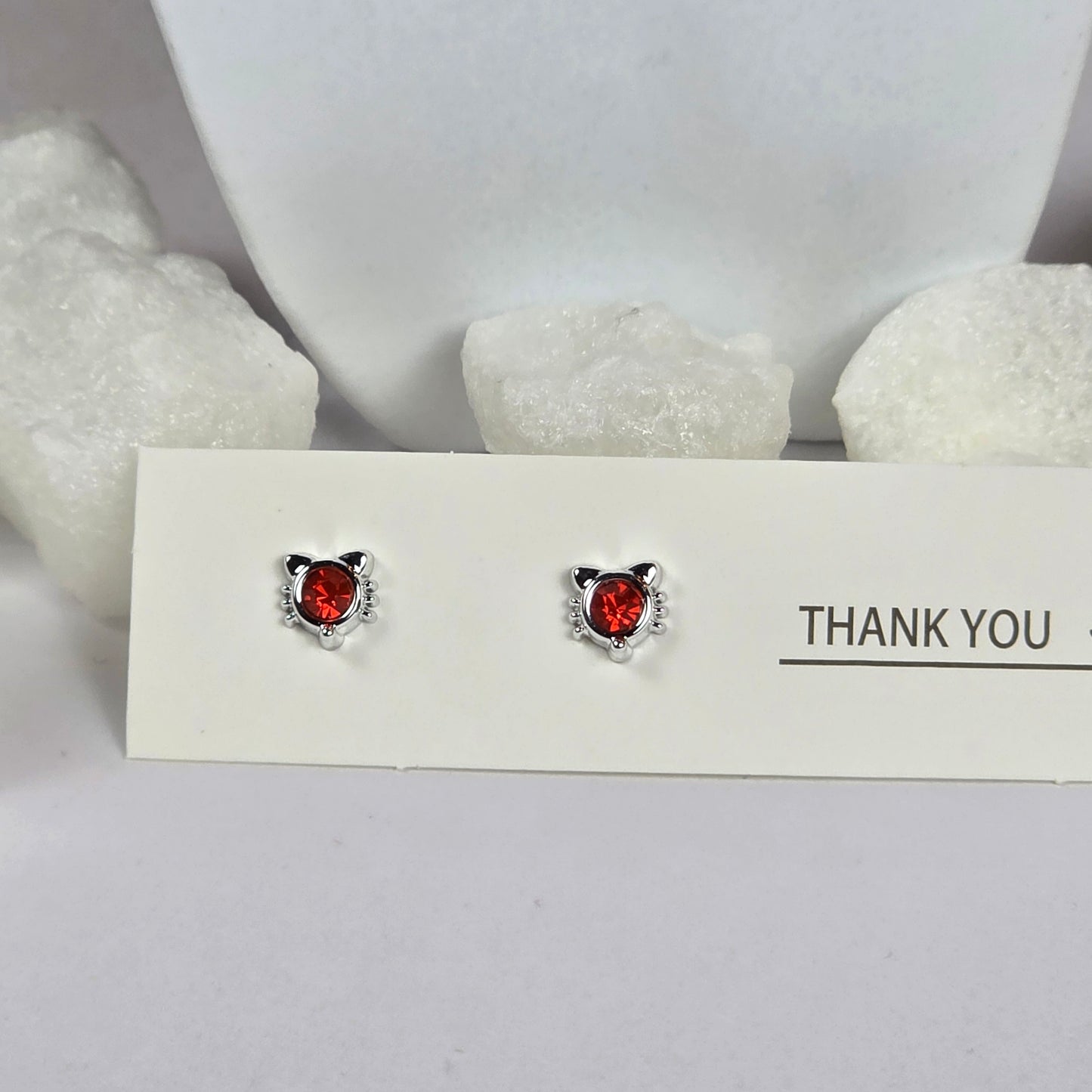 Silver Star Red Crystal Stud Earrings A14