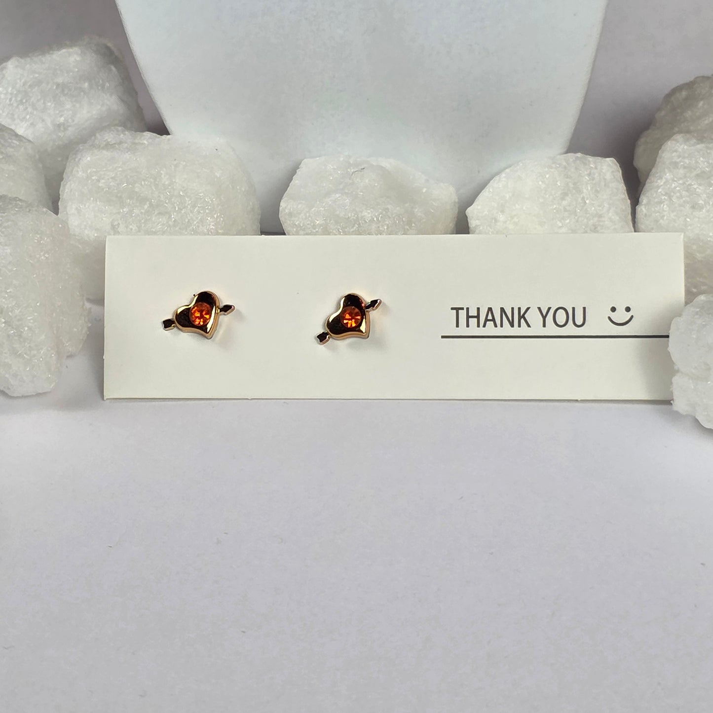 Gold Heart Brown Crystal Stud Earrings A11