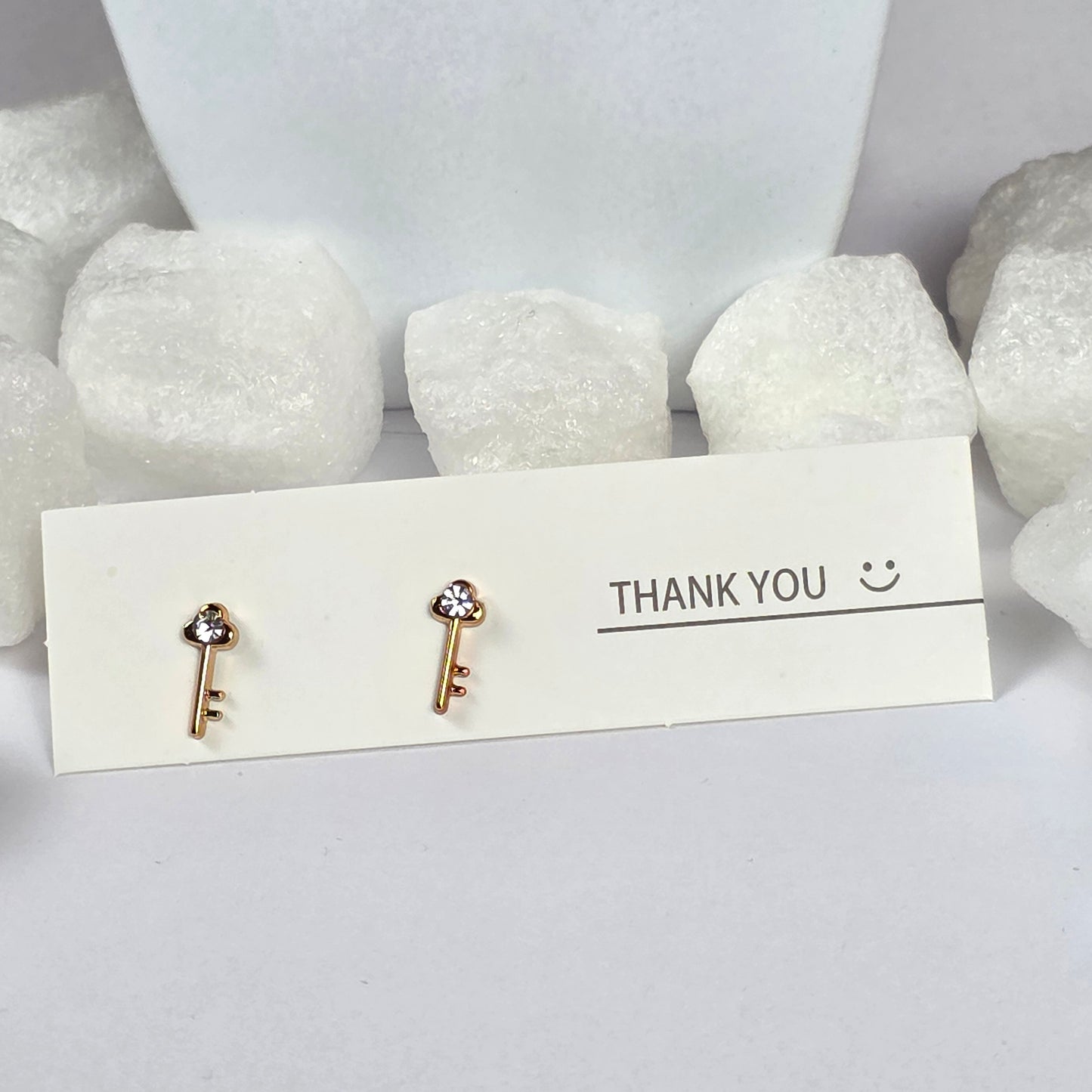Gold Key Clear Crystal Stud Earrings A5