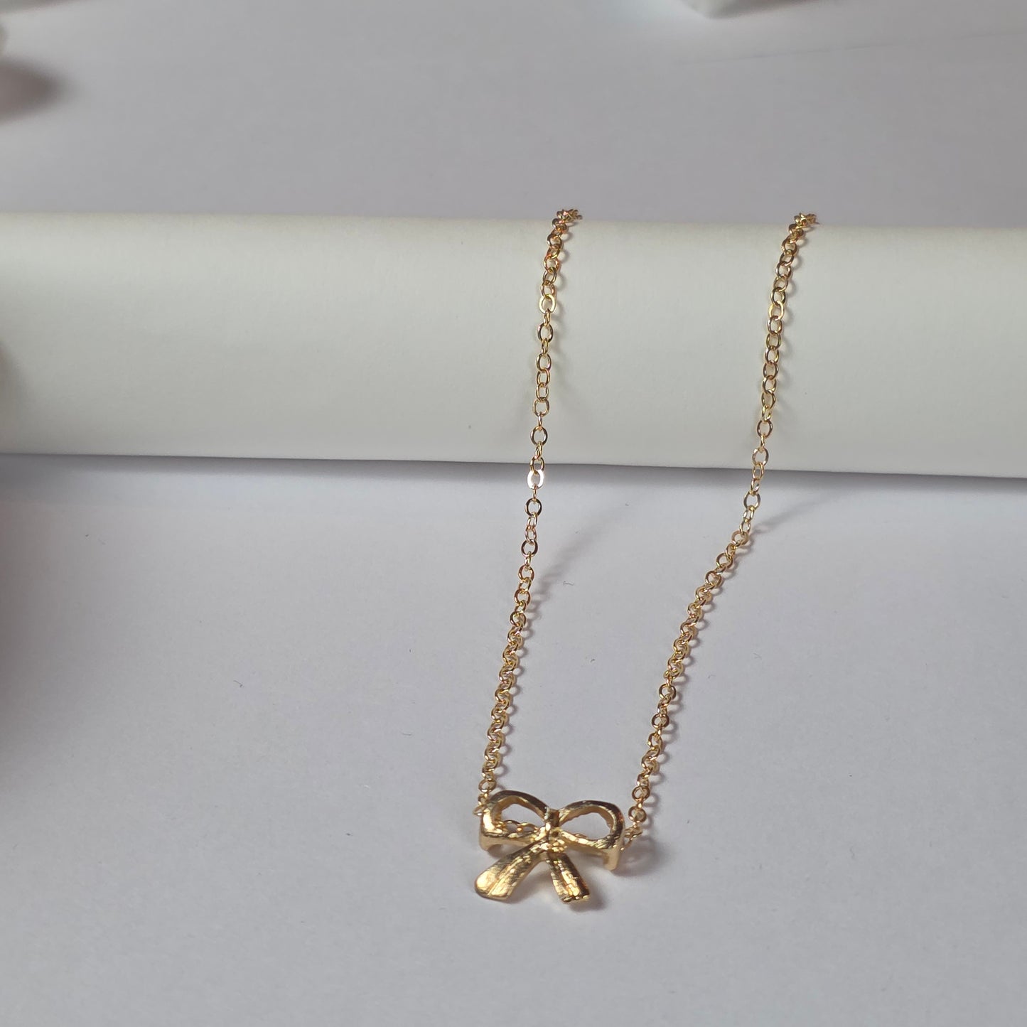 Gold Bow Necklace - Delicate Chain Necklace with Ribbon Charm