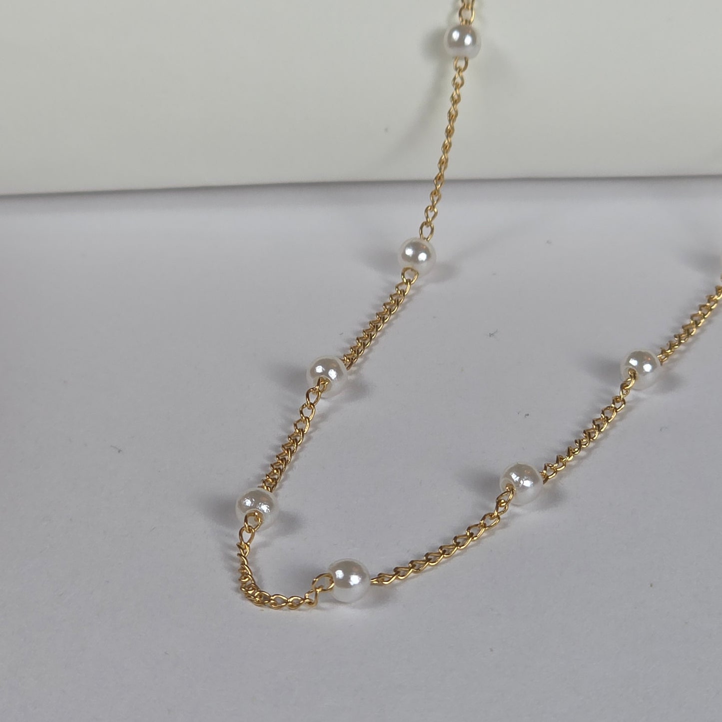 Gold Pearl Chain Necklace - Delicate Layered Necklace with White Pearls