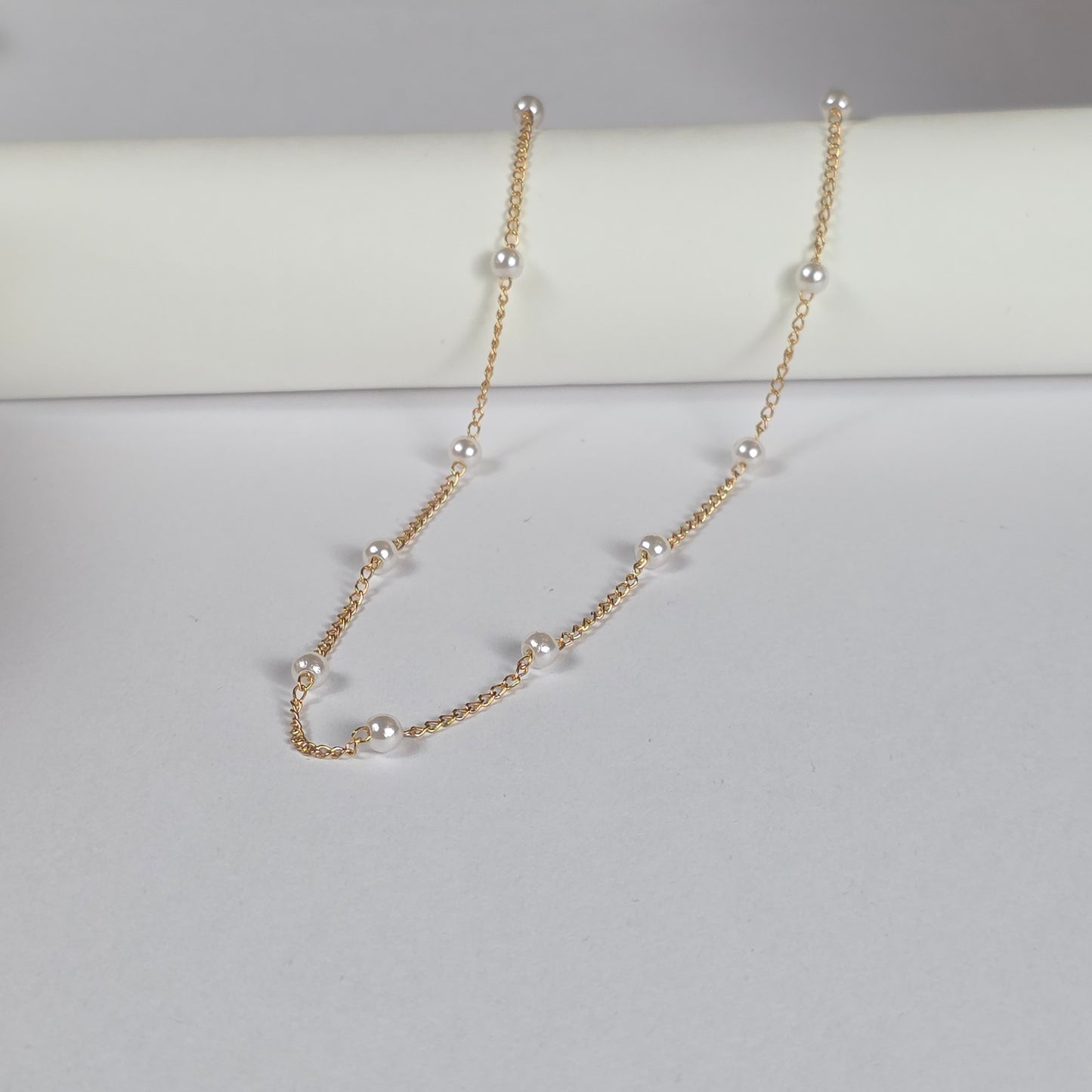 Gold Pearl Chain Necklace - Delicate Layered Necklace with White Pearls