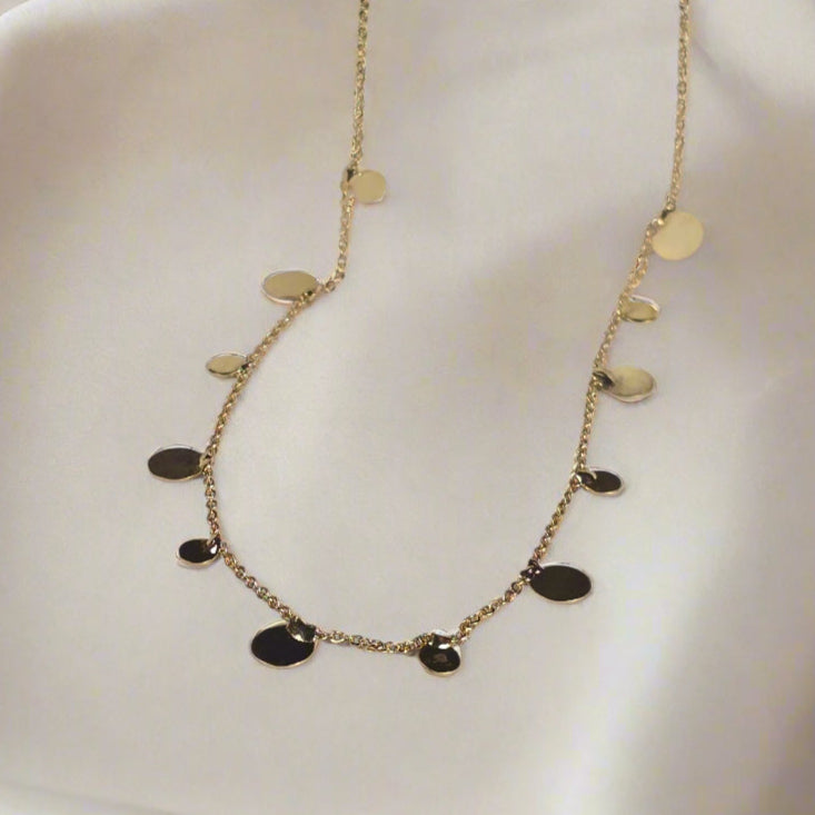 old Disc Chain Necklace - Layered Coin Charm Necklace with Mini Pendants