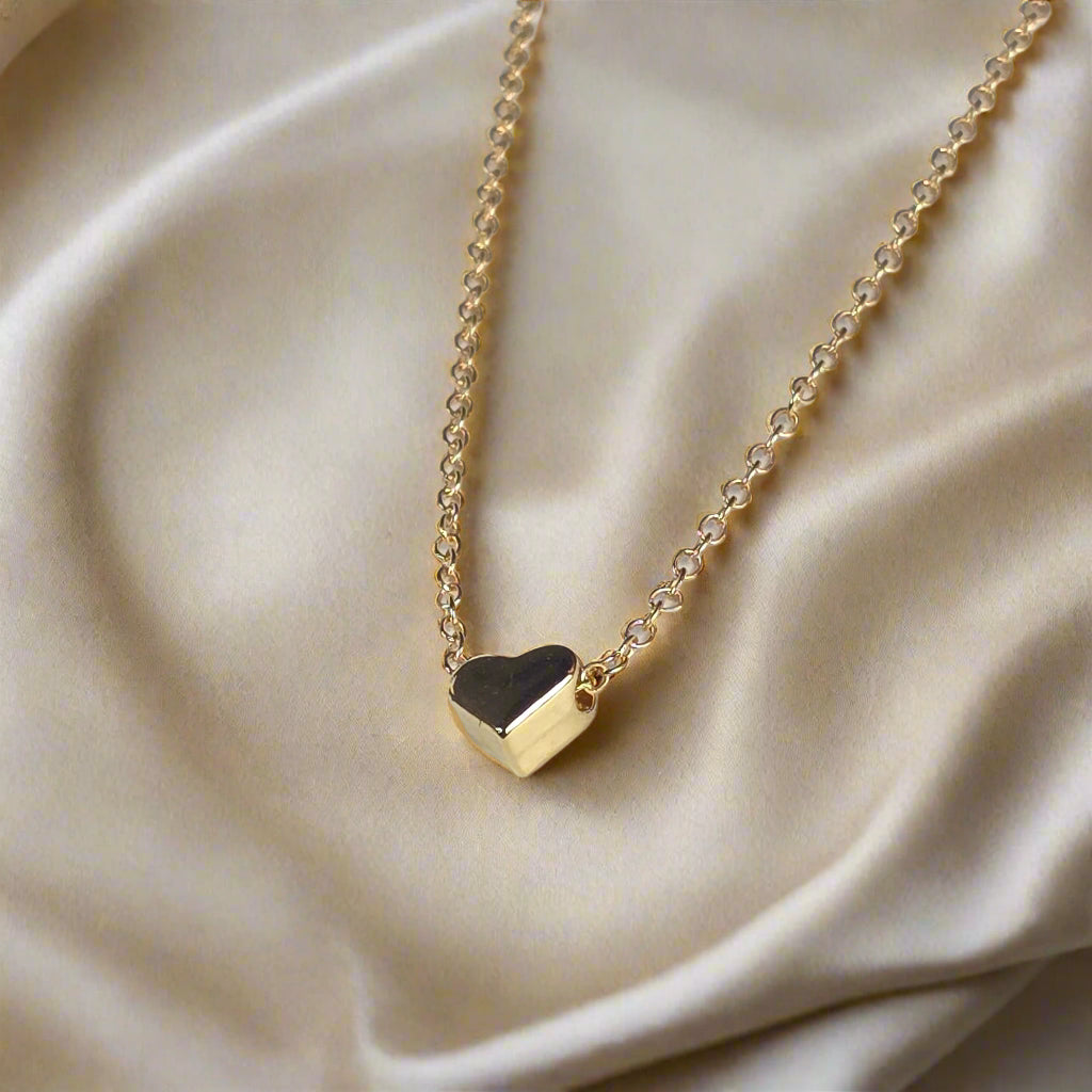 old Heart Necklace - Delicate Chain Necklace with Mini Heart Pendant