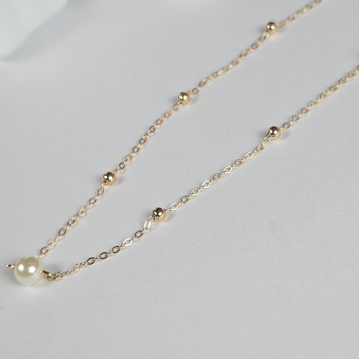 Gold Beaded Chain Necklace Set - Layered Necklace with Pearl Pendant and Gold Beads