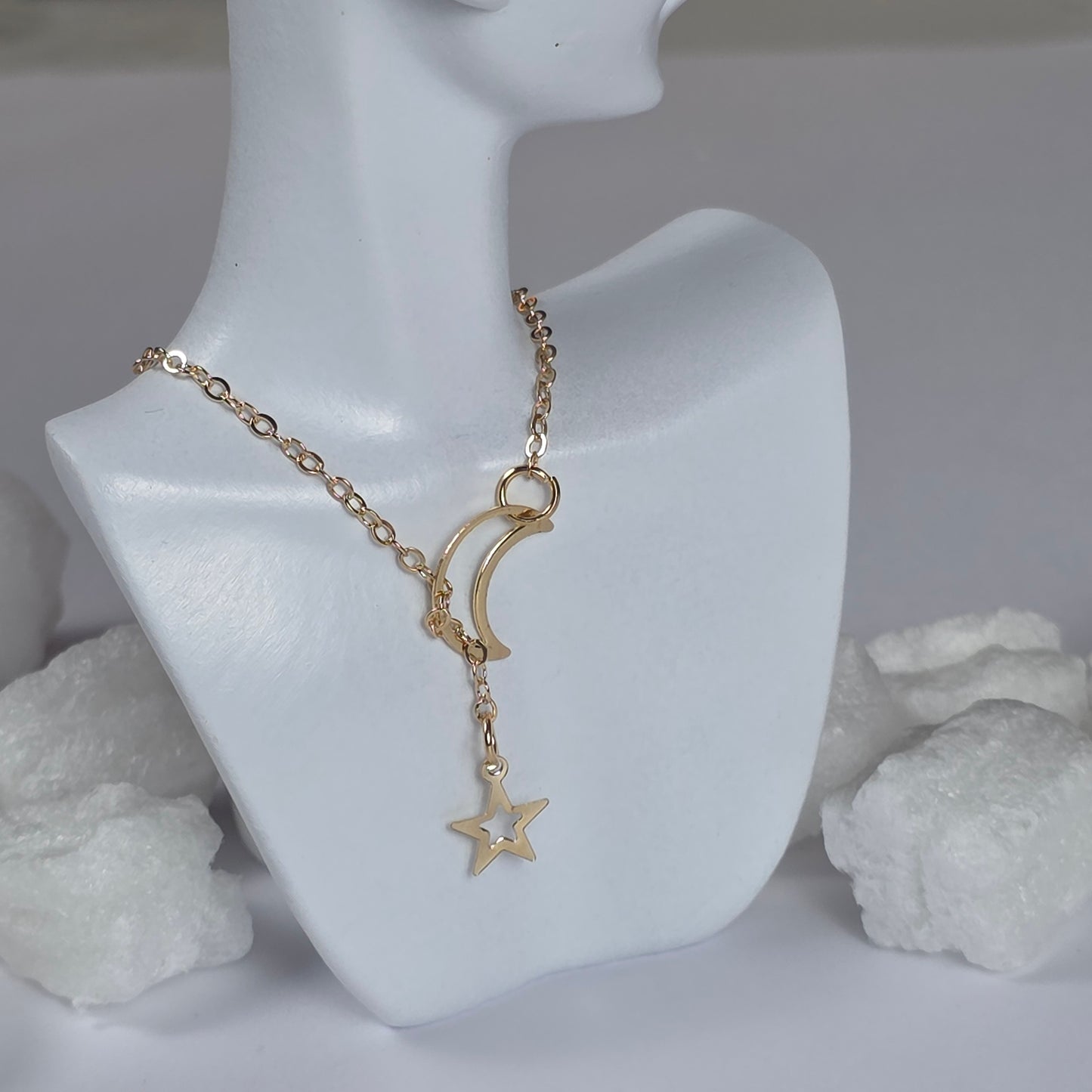 Gold Moon and Star Pendant Necklace