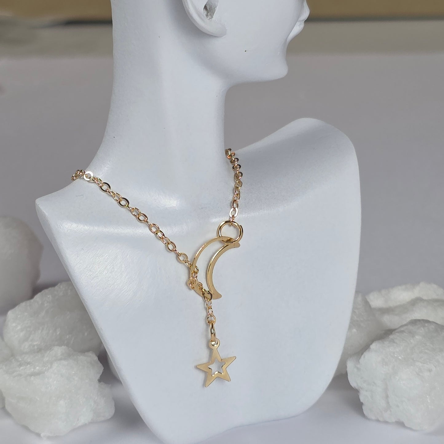 Gold Moon and Star Pendant Necklace