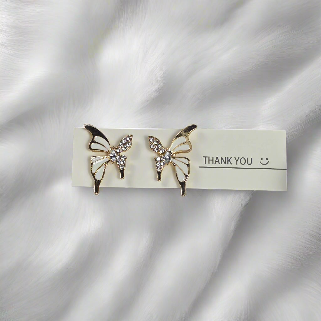 Gold Butterfly Crystal Stud Earrings