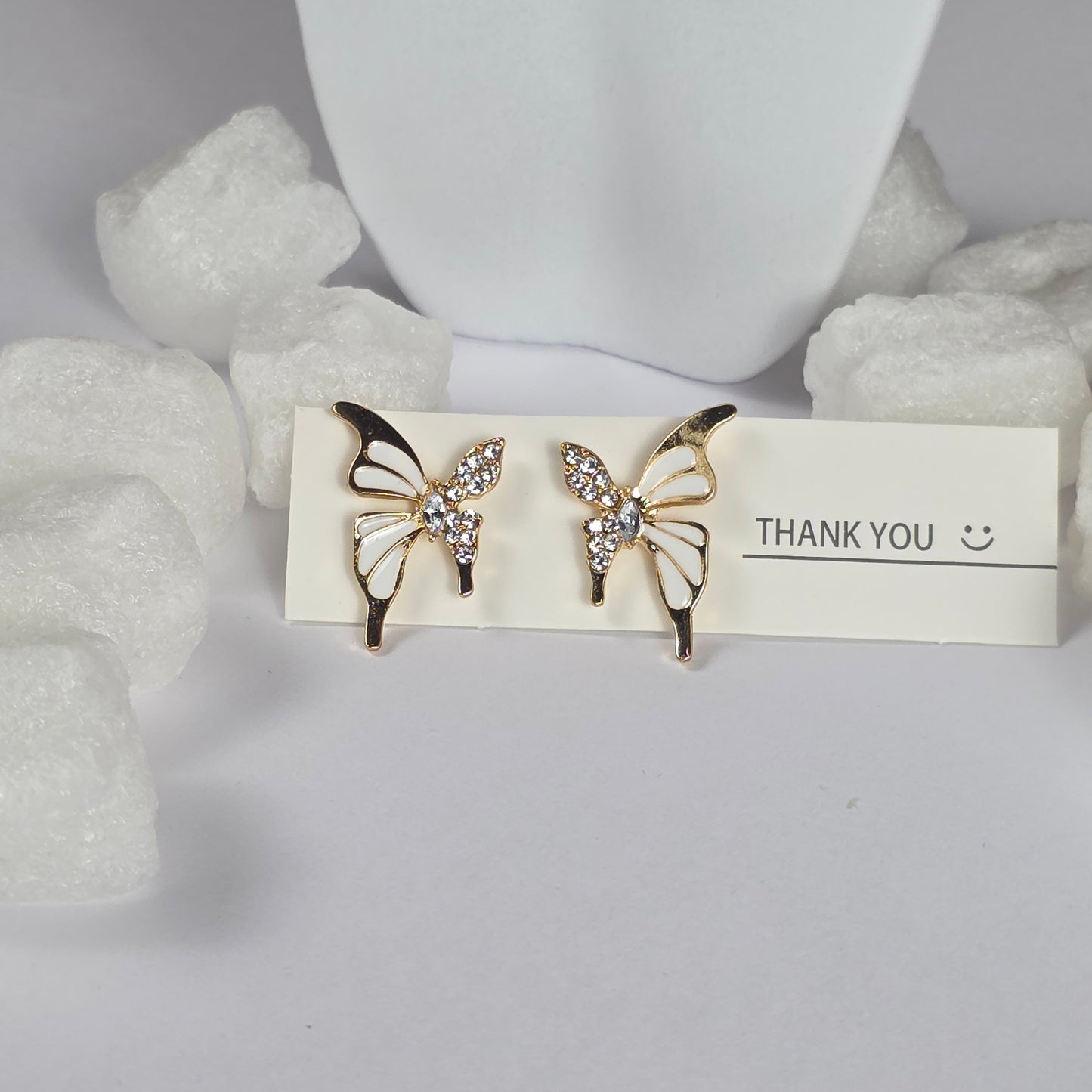 Gold Butterfly Crystal Stud Earrings