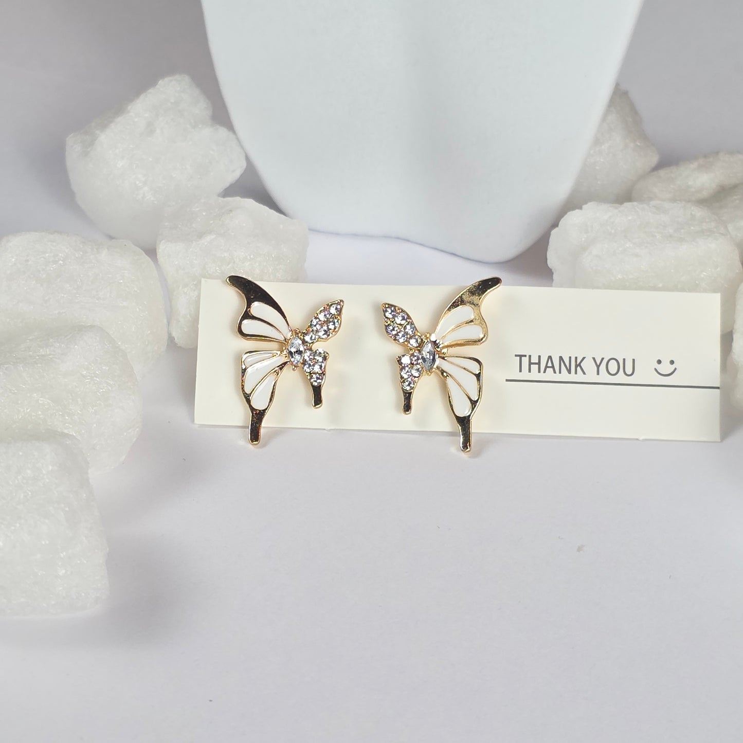 Gold Butterfly Crystal Stud Earrings