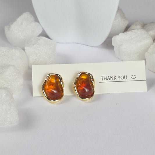 Amber Gold Stud Earrings