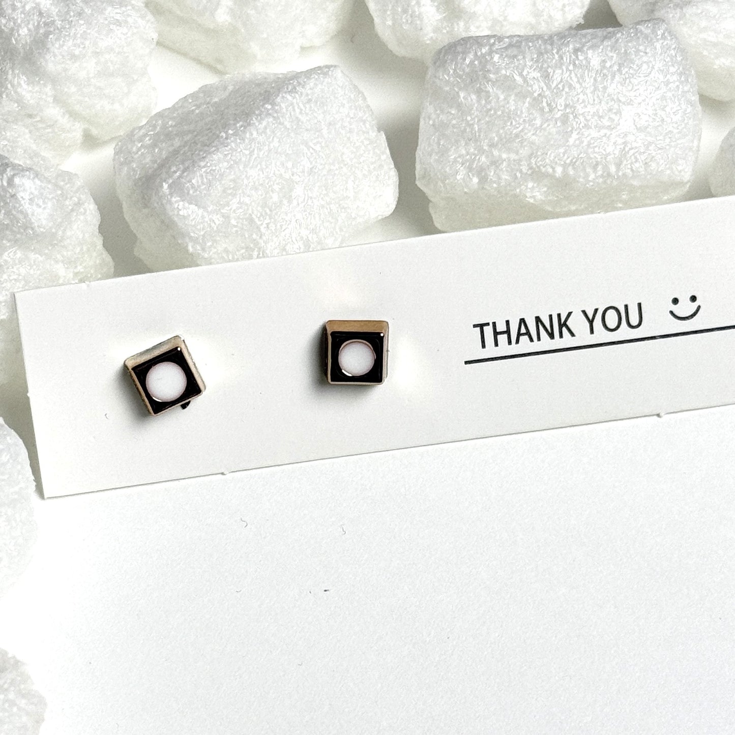 White Enamel Square Golden Frame Stud Earrings G