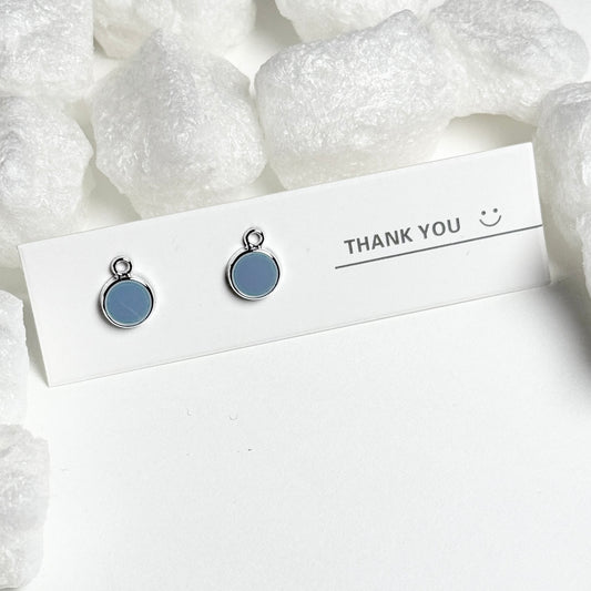 : Blue Enamel Round Charm Silver Stud Earrings F