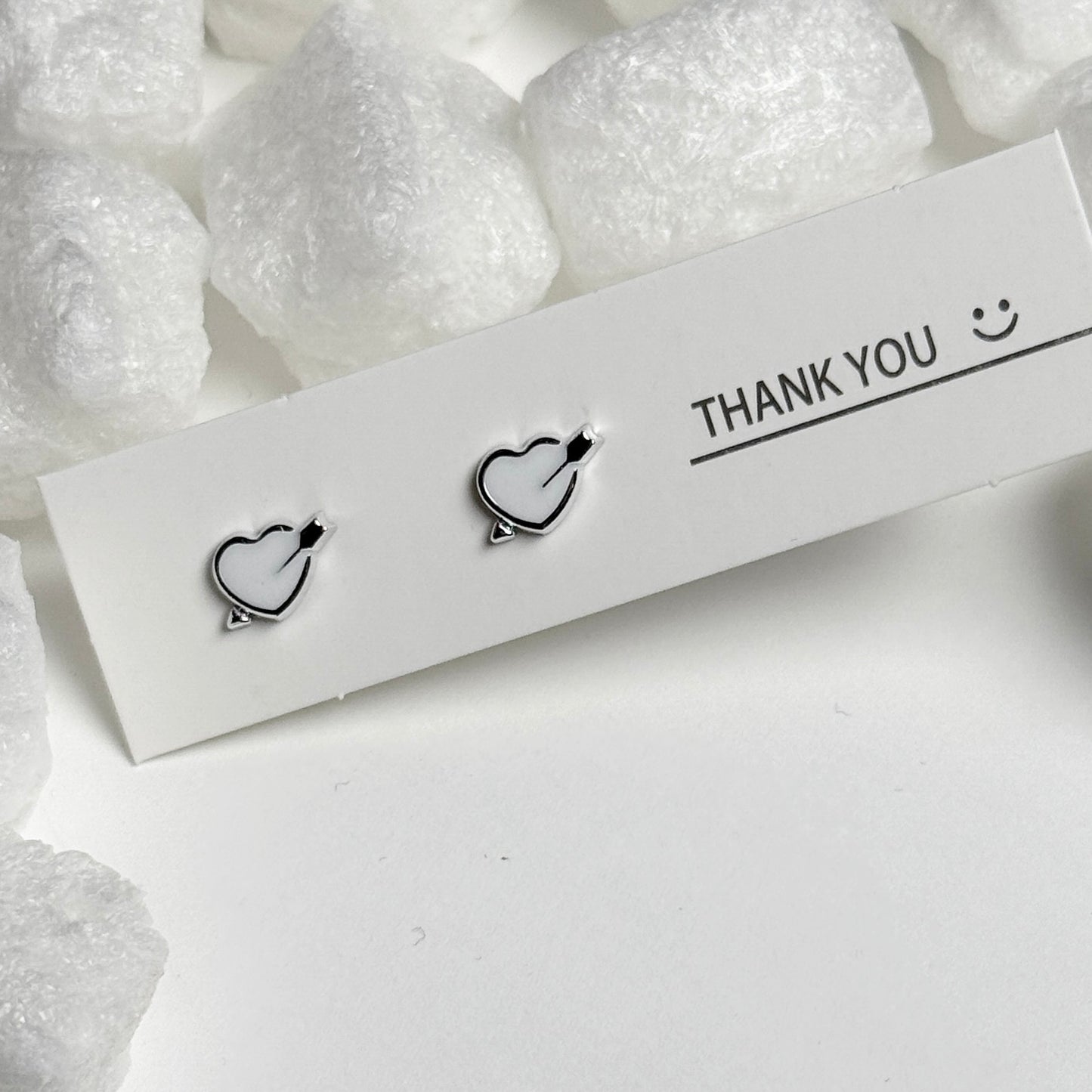 Silver Heart with Arrow Outline Stud Earrings F