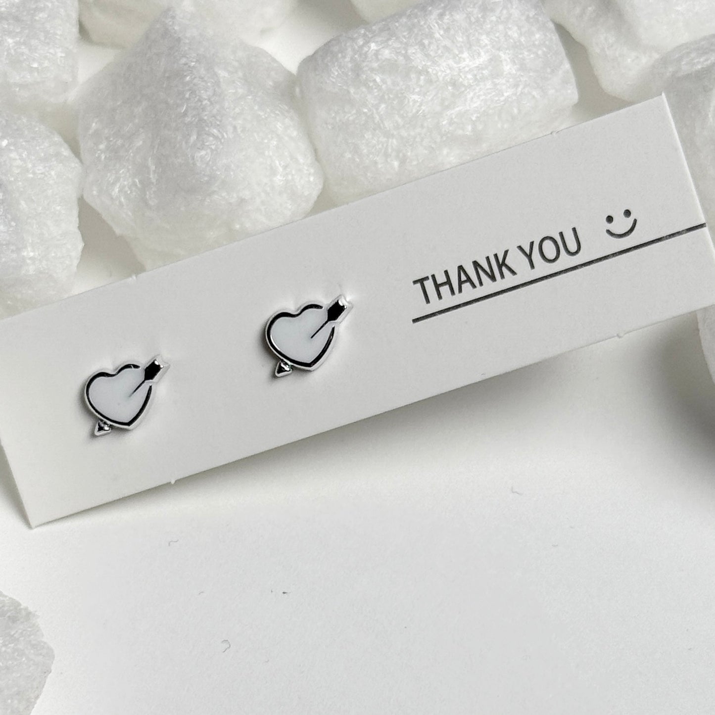 Silver Heart with Arrow Outline Stud Earrings F