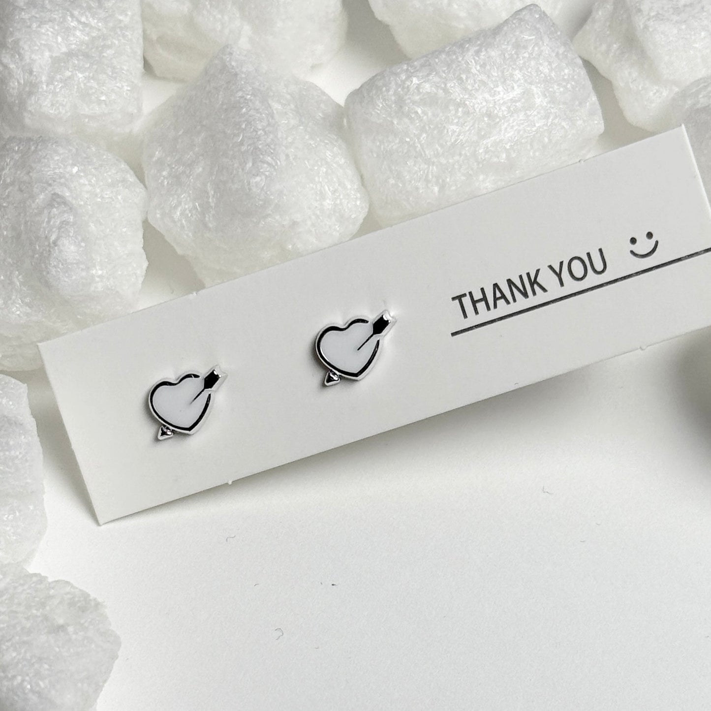 Silver Heart with Arrow Outline Stud Earrings F