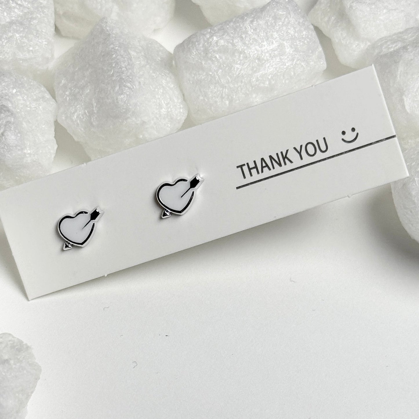 Silver Heart with Arrow Outline Stud Earrings F