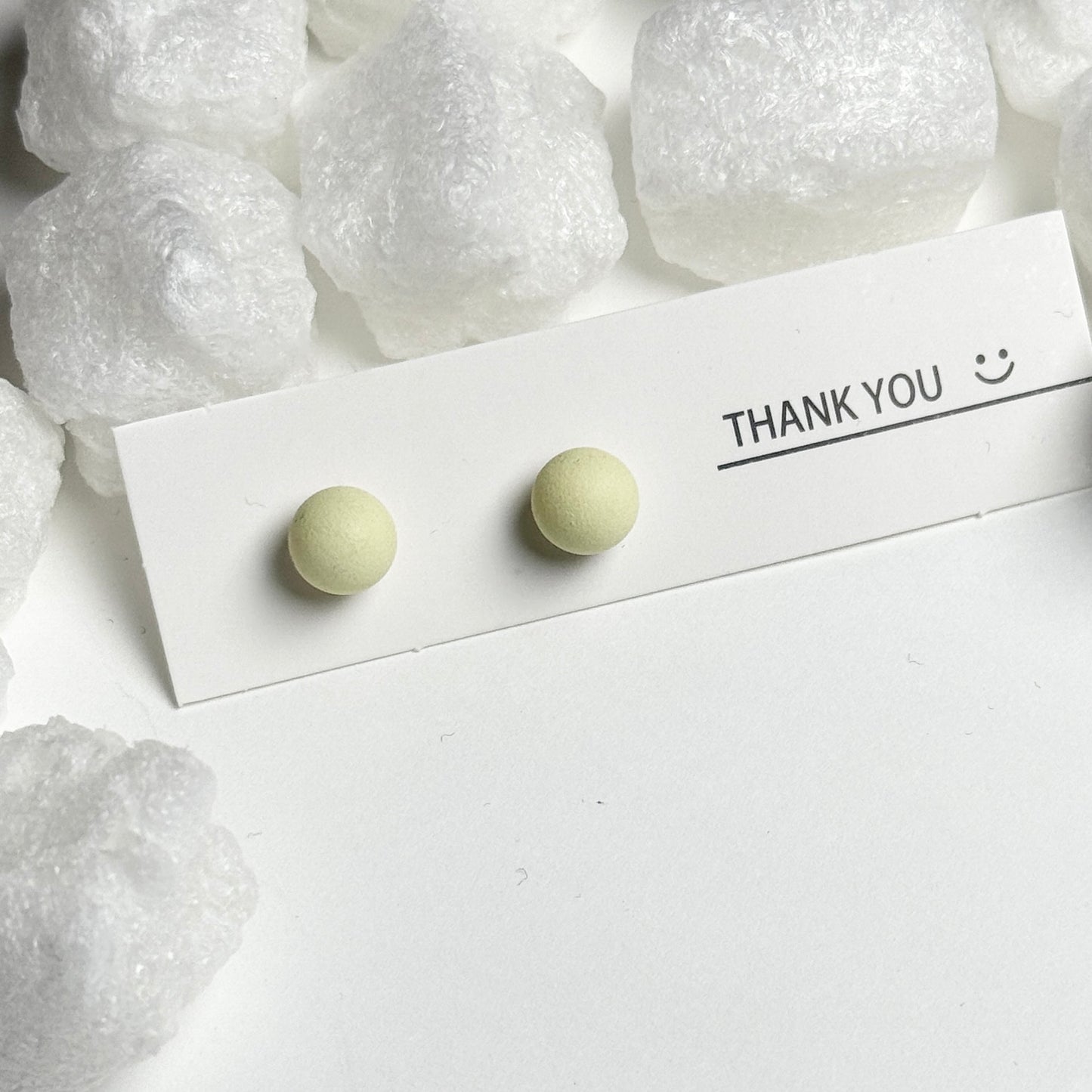 Sage Greenish yellow Matte Round Stud Earrings F