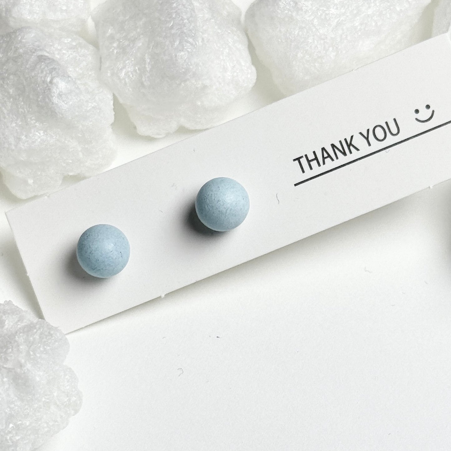 Light Blue Matte Round Stud Earrings F