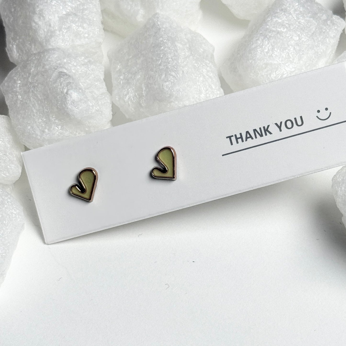 Yellow Enamel Heart Black Frame Stud Earrings F