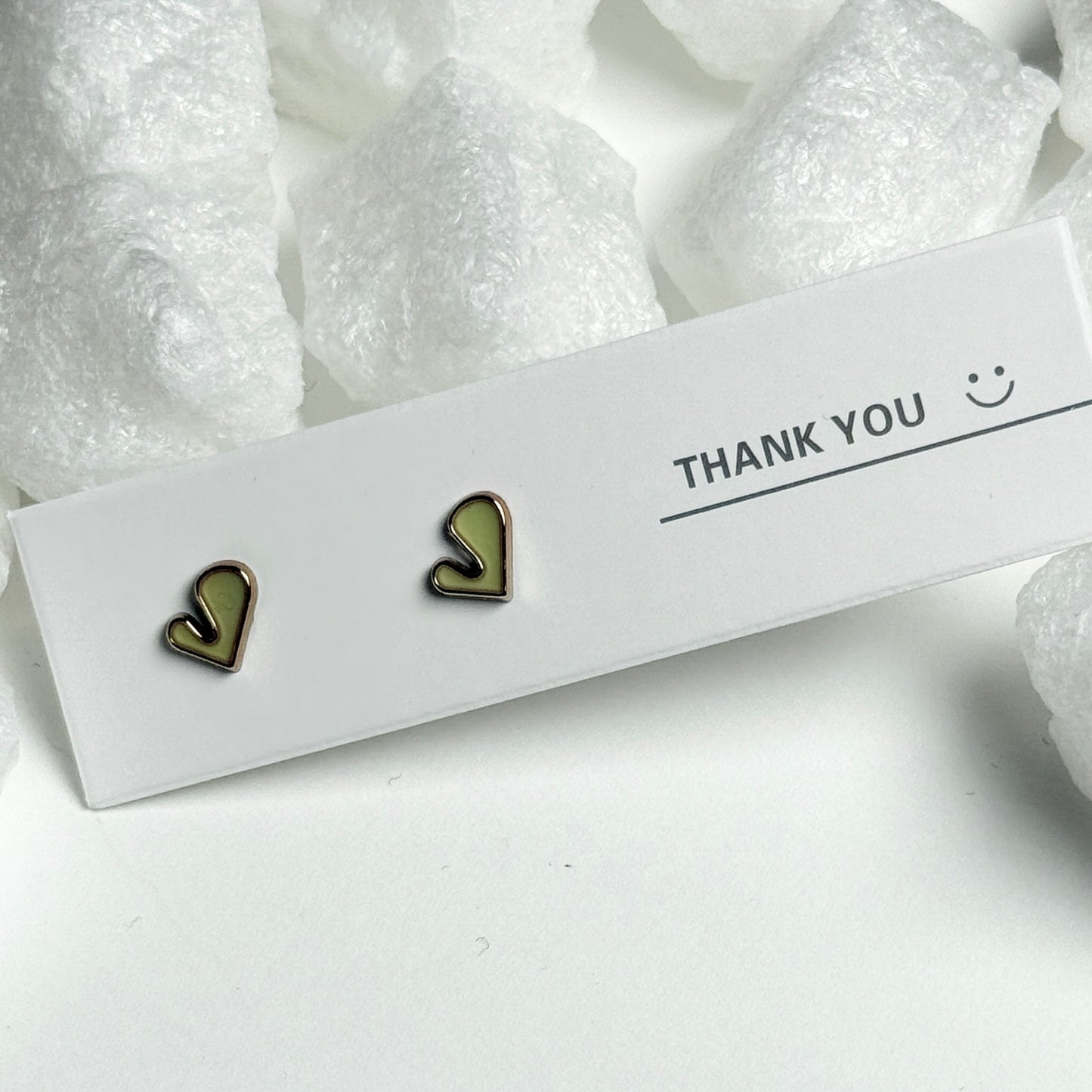 Yellow Enamel Heart Black Frame Stud Earrings F