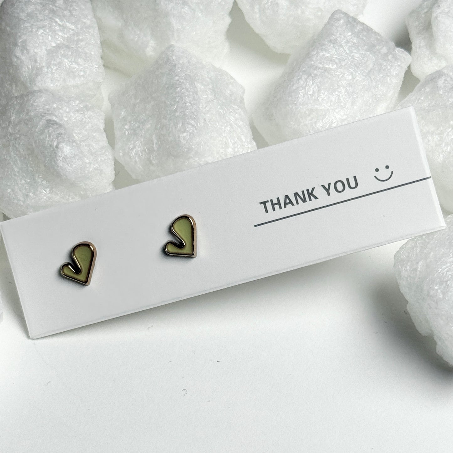 Yellow Enamel Heart Black Frame Stud Earrings F