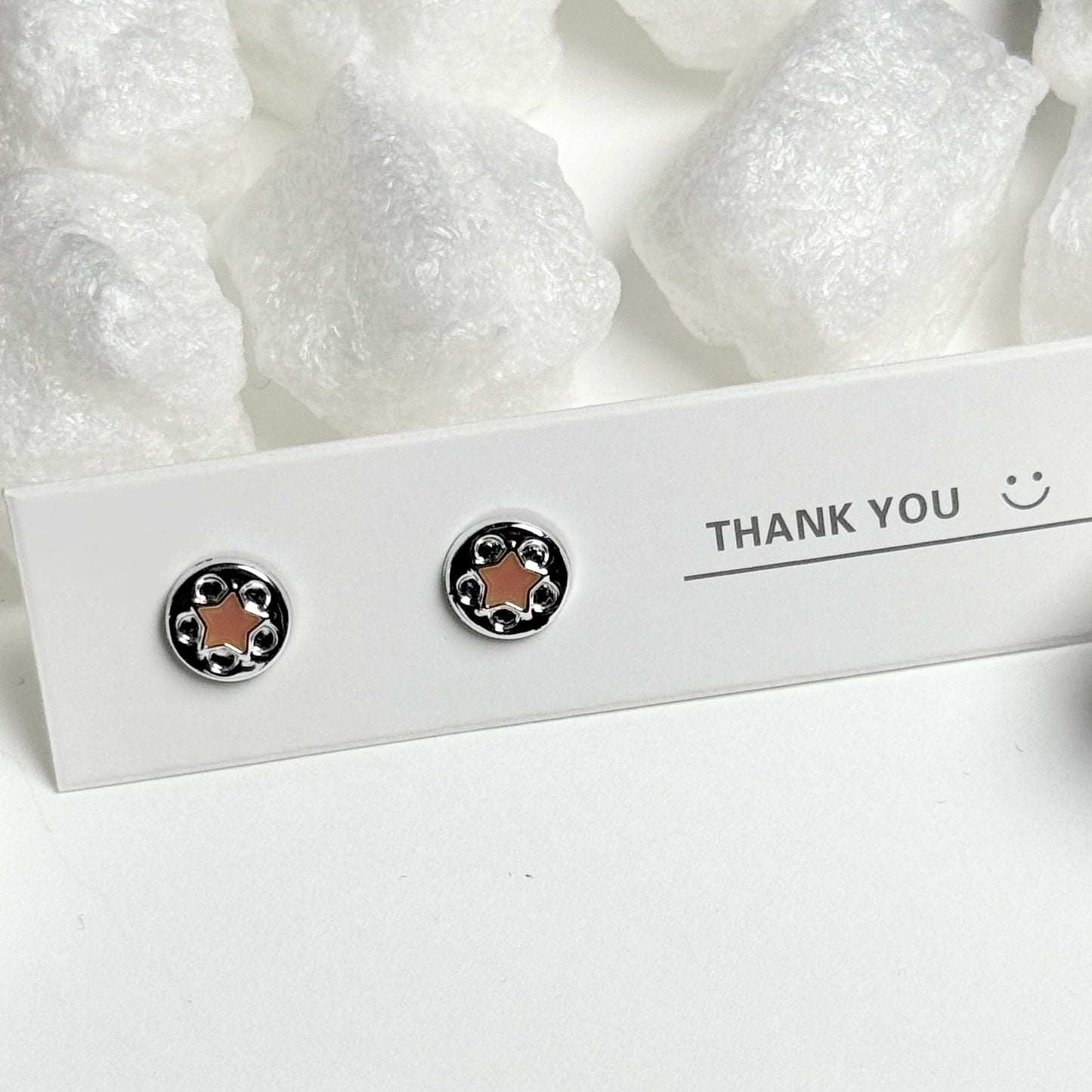 Brown Enamel Star Center Black Beaded Frame Round Stud Earrings E