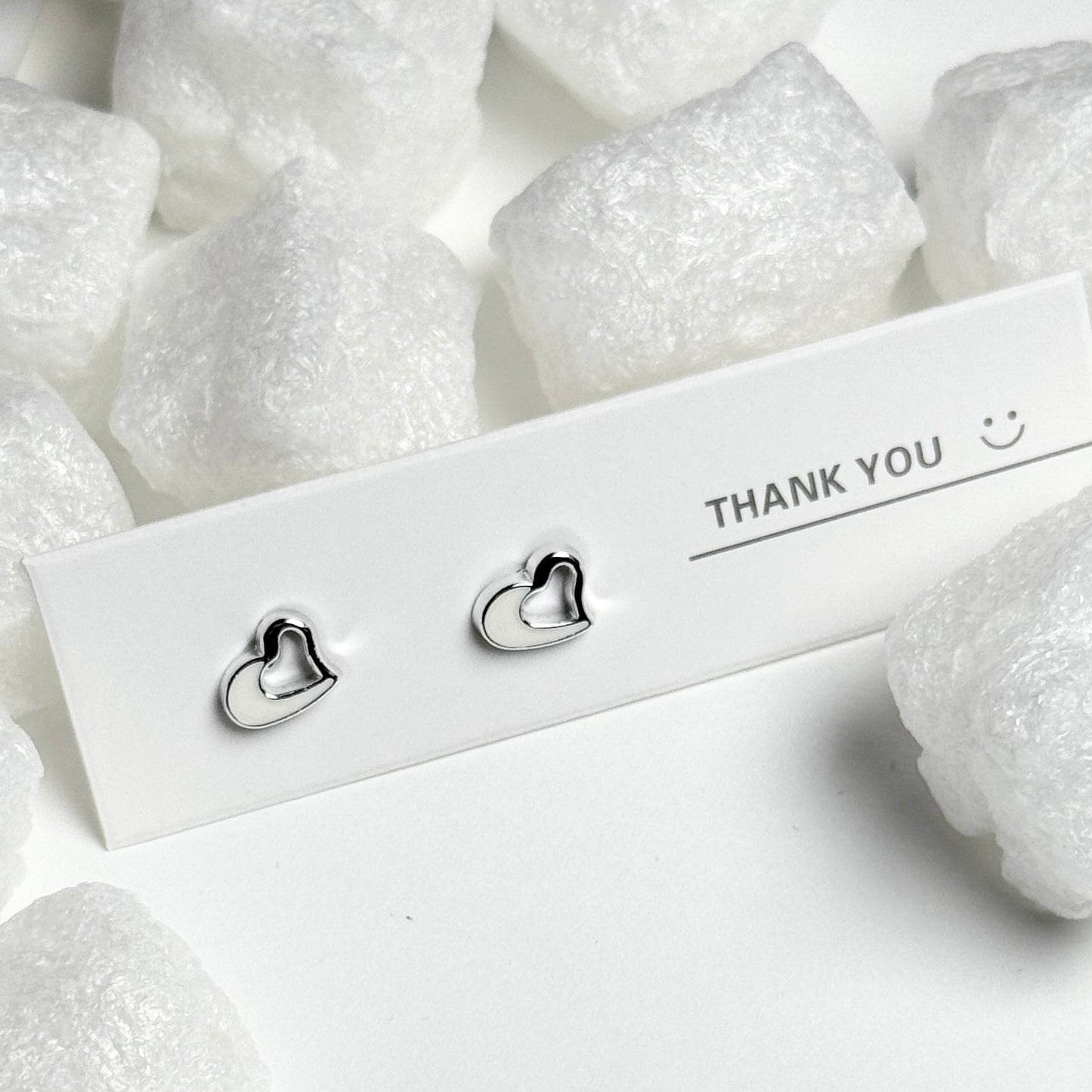Silver Double Heart Outline Stud Earrings E