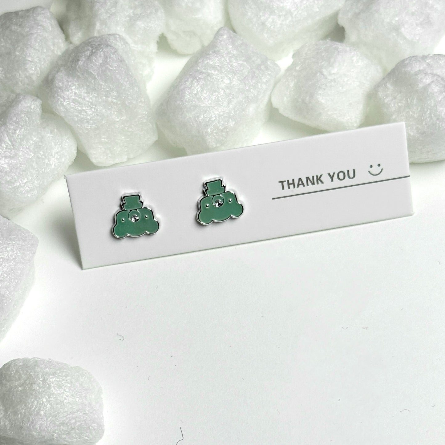 Green Enamel Cactus Silver Frame Stud Earrings D