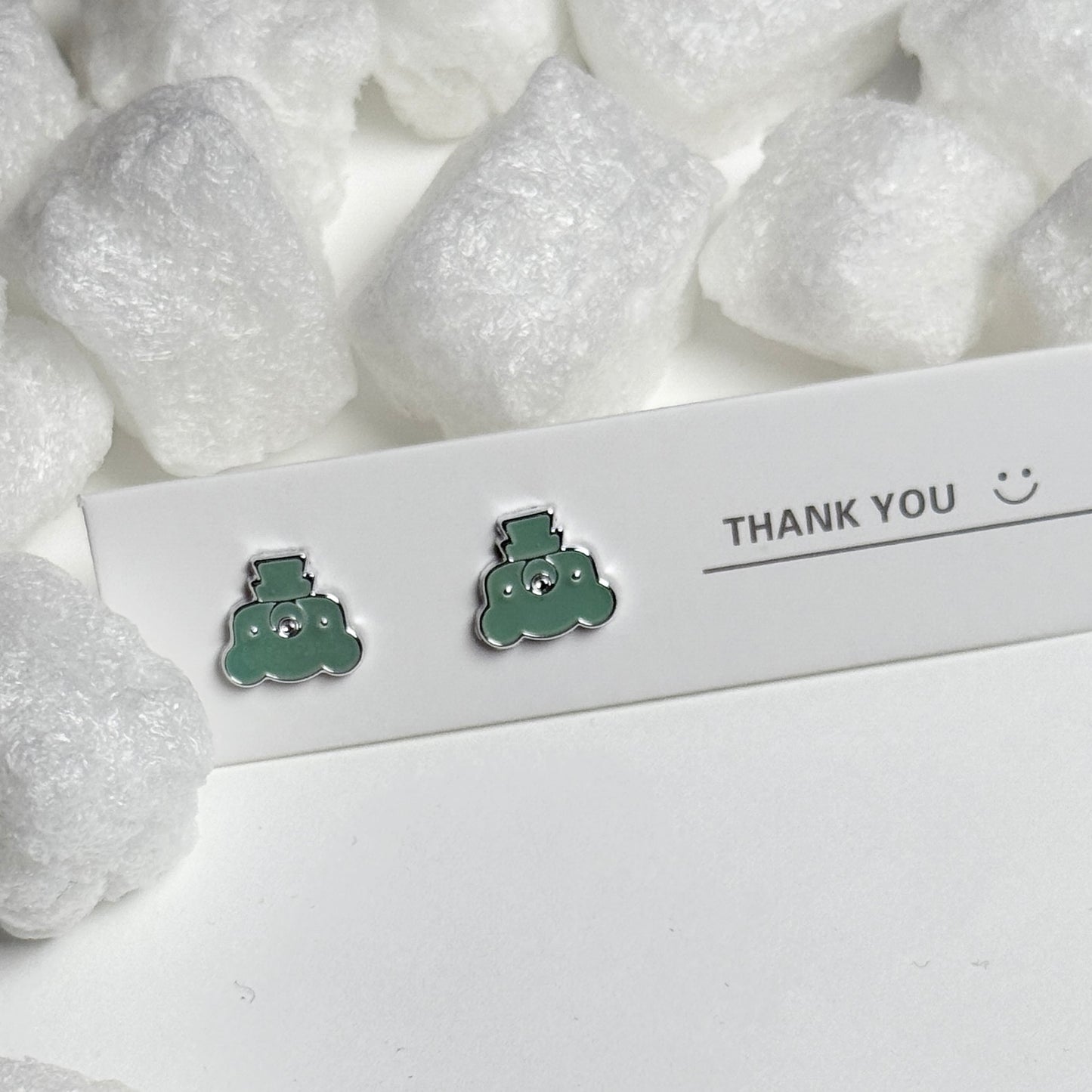 Green Enamel Cactus Silver Frame Stud Earrings D